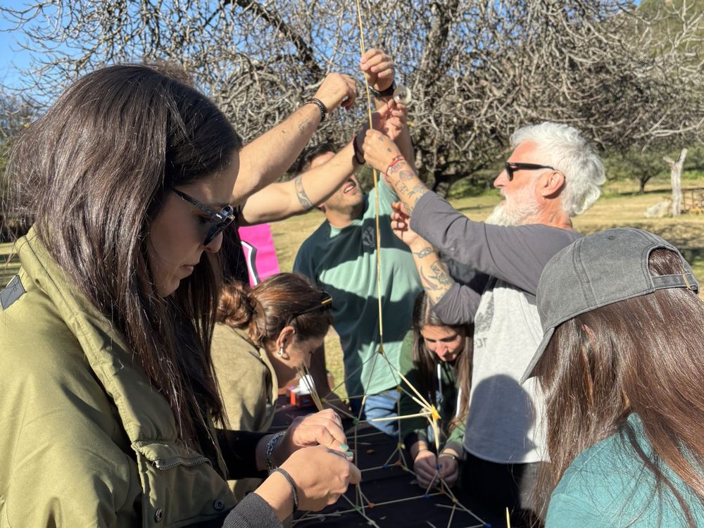 Un equipo construye una torre en conjunto durante una capacitación al aire libre